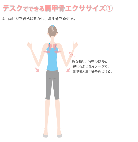 両ヒジを後ろに動かし肩甲骨を寄せる-デスクでできる肩甲骨エクササイズ(1)
