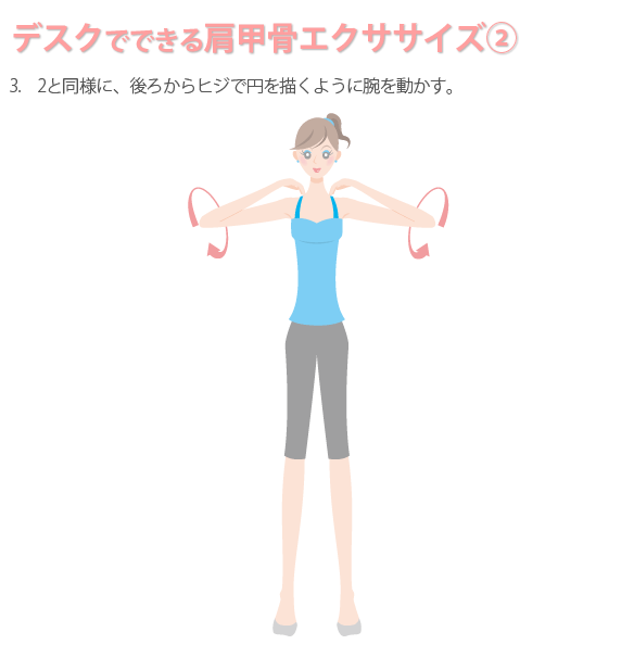 後ろからヒジで円を描くように腕を動かす-デスクでできる肩甲骨エクササイズ(2)