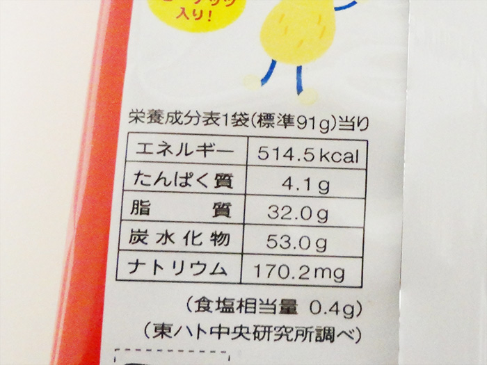 キャラメルコーン１袋分の栄養表示