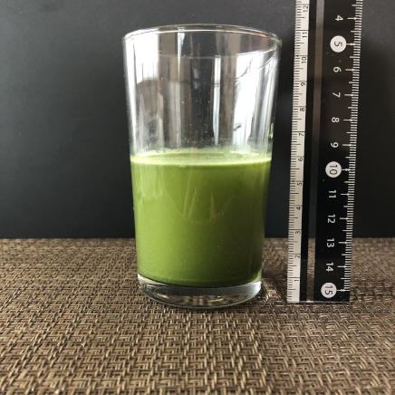 240mlのグラスを使用した横から見た青汁 103g