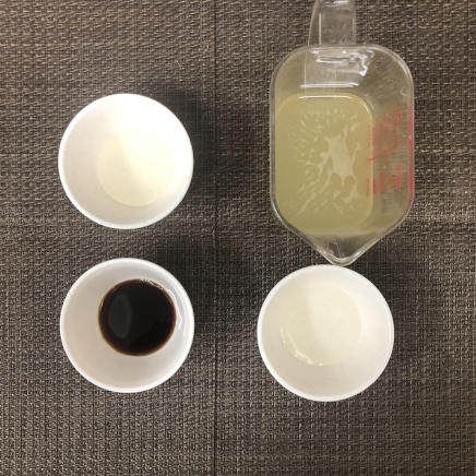 丼1杯・1人前のにゅうめんに使った調味料(かつお昆布だし・日本酒・みりん・醤油)