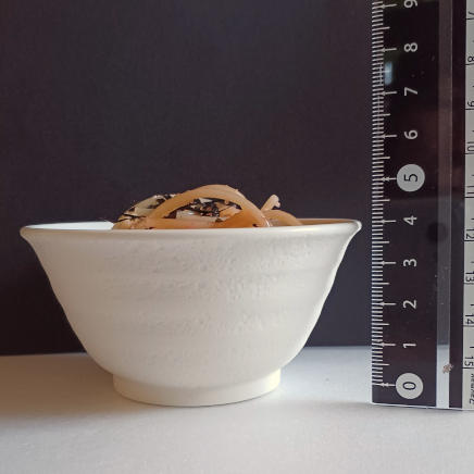 横から見た小鉢1杯44gのたらこパスタ