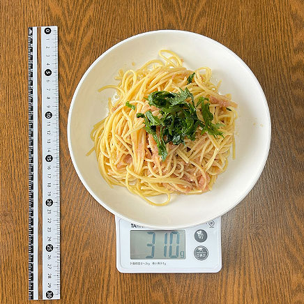 大皿1皿分の明太子の和風パスタ