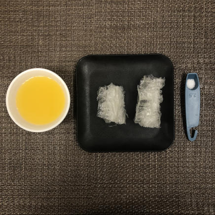 1人前の寒天ゼリーに使用した角寒天・オレンジジュース・砂糖