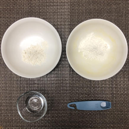 1人前のだんご汁に使用した材料(強力粉・小麦粉・水・塩)