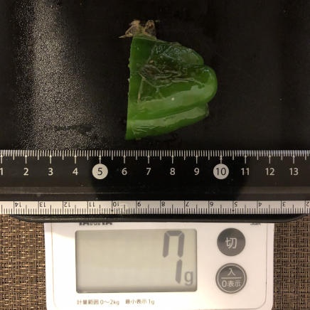 横切り1/4個（先端側）の焼きピーマン 7g