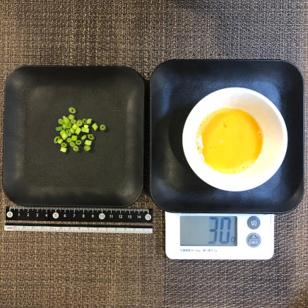 卵の味噌汁1杯分に使用したこねぎ2g・卵30g