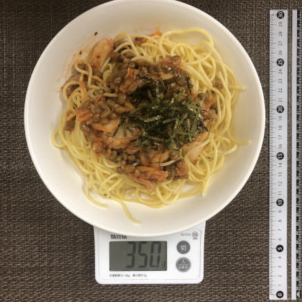 大皿1皿・1人前の納豆キムチパスタ