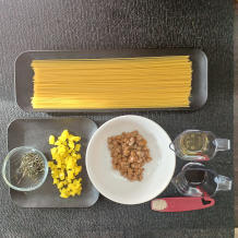 納豆たくあんパスタの材料