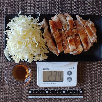 鶏の照り焼き184g・千切りキャベツ50g・和風ドレッシング17g
