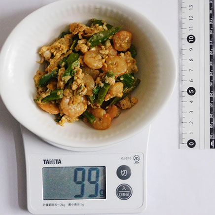 小皿のえびとアスパラと卵のガーリック炒め 99g