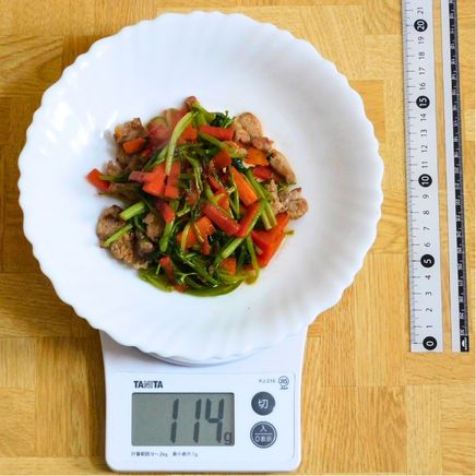 大皿1杯分の豚肉とキンサイの中華炒め 114g