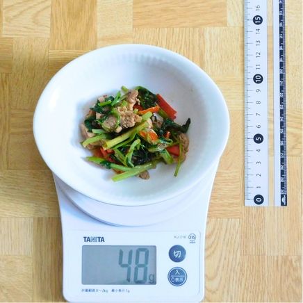 小鉢1杯分の豚肉とキンサイの中華炒め 48g