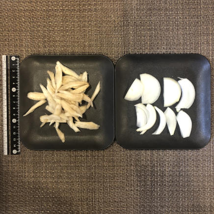 ゴボウスープお椀1杯分に使用した玉ねぎ・ゴボウ