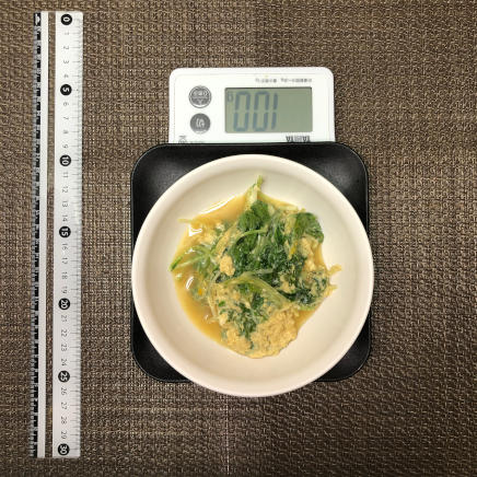 100gの水菜の卵とじ