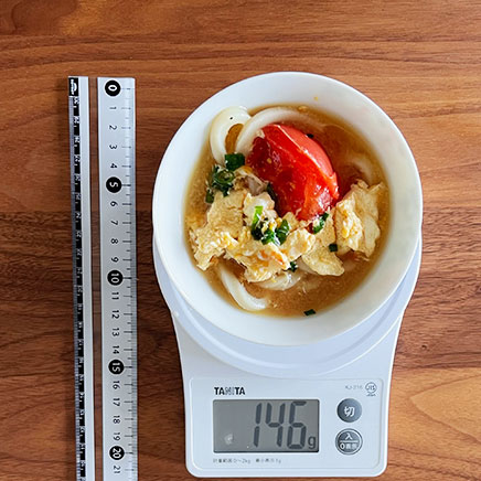 汁椀1杯分のトマト卵うどん