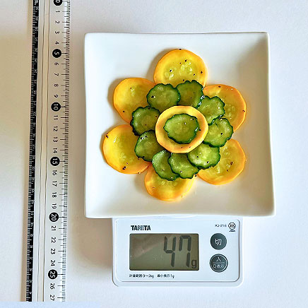 中皿1皿分のズッキーニときゅうりのサラダ