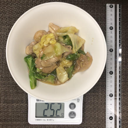 中皿1皿・1人前の鶏肉とキャベツの炒め物