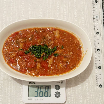 深皿1皿分の鯖のトマト煮