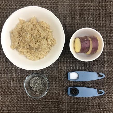 丼1杯・1人前の玄米のサツマイモご飯に使った材料(丼1杯・1人前の玄米のサツマイモご飯)