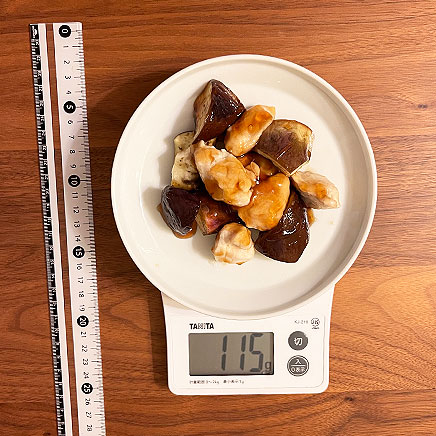 中皿1皿分のささみとナスのポン酢あんかけ