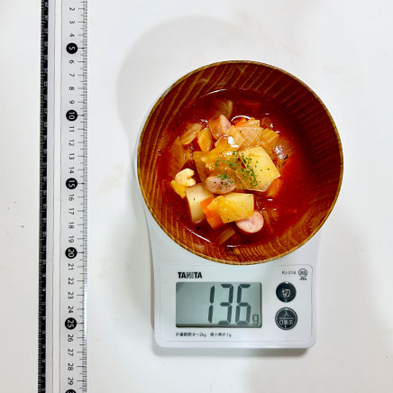 汁椀1杯分のトマトジュースミネストローネ