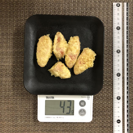 魚肉ソーセージ1/2本分・5個分のソーセージの天ぷら