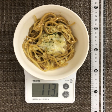 中皿1皿分のカレースパゲティグラタン