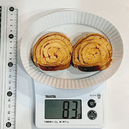 8cm×13cm玉子焼き器で作った2/6カット分の米粉のバウムクーヘン