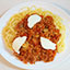 モッツァレラのミートソースパスタ