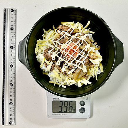 丼1杯分の明太子マヨチーズ牛丼