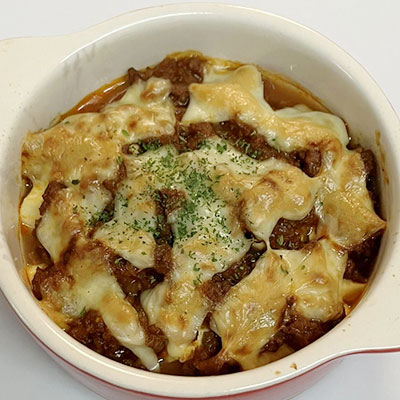 ミートソースの豆腐グラタン