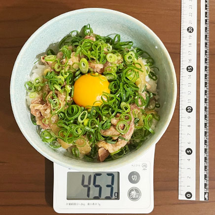 丼1杯分のねぎ玉牛丼