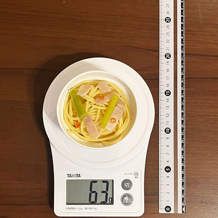 豆鉢1杯分の茎にんにくのパスタ
