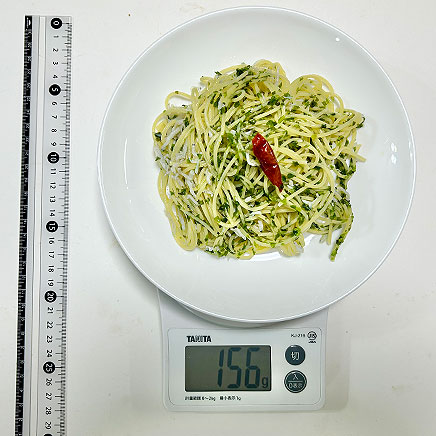 中皿1皿分の青のりとしらすのパスタ