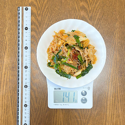 深皿1皿分のしらたき豚キムチ